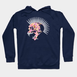 Fanged Skull with Bullet Mohawk, Spiked Jaw in Pink and Gold Camo Hoodie